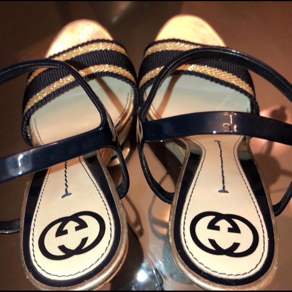 Navy blue & Gold Gucci cork wedges size 36 - Picture 4 of 8